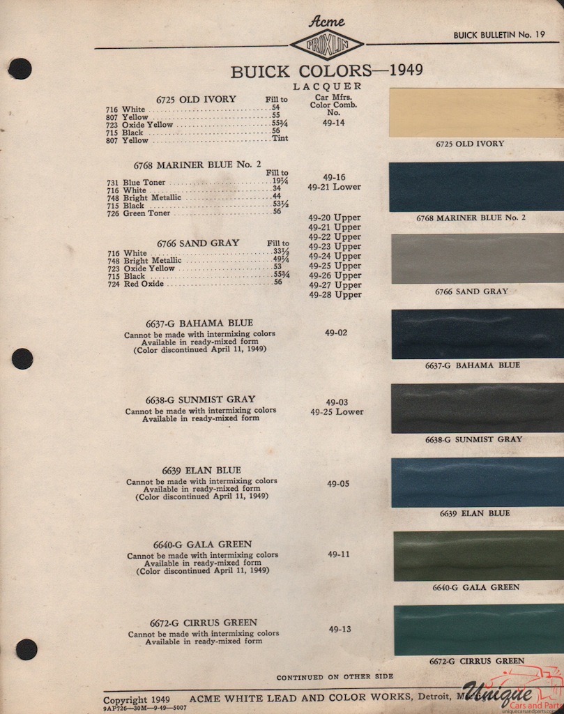 1949 Buick Paint Charts Acme 1